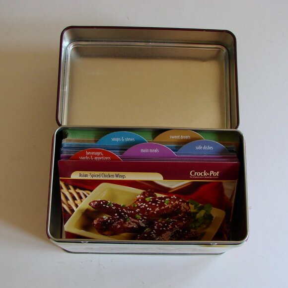 Crock Pot Recipe Cards in Tin Container Slow Cooker Cookbook - Picture 5 of 9